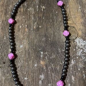 Pink and Black Beaded Necklace